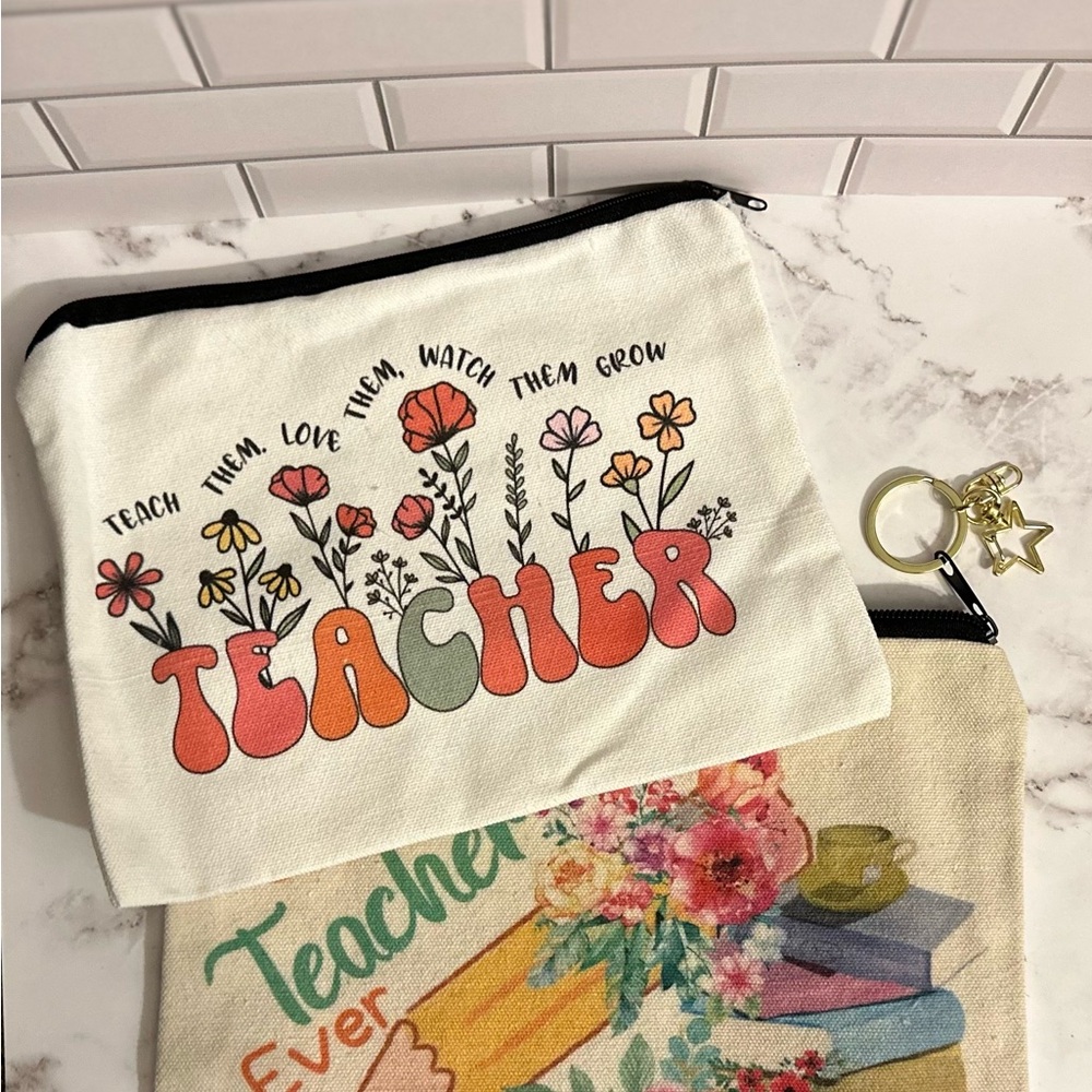 Set of Teacher Canvas Cosmetic Bag or Pencil Case